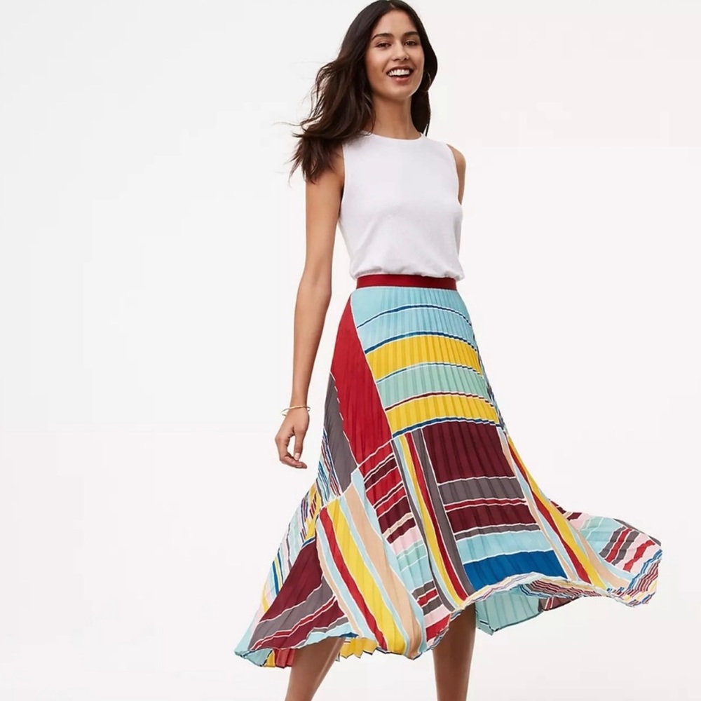 Colorful Ann Taylor LOFT Cabana Pleated Midi Skirt